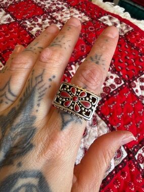 Vintage Genuine Silver Coral Ring Chunky